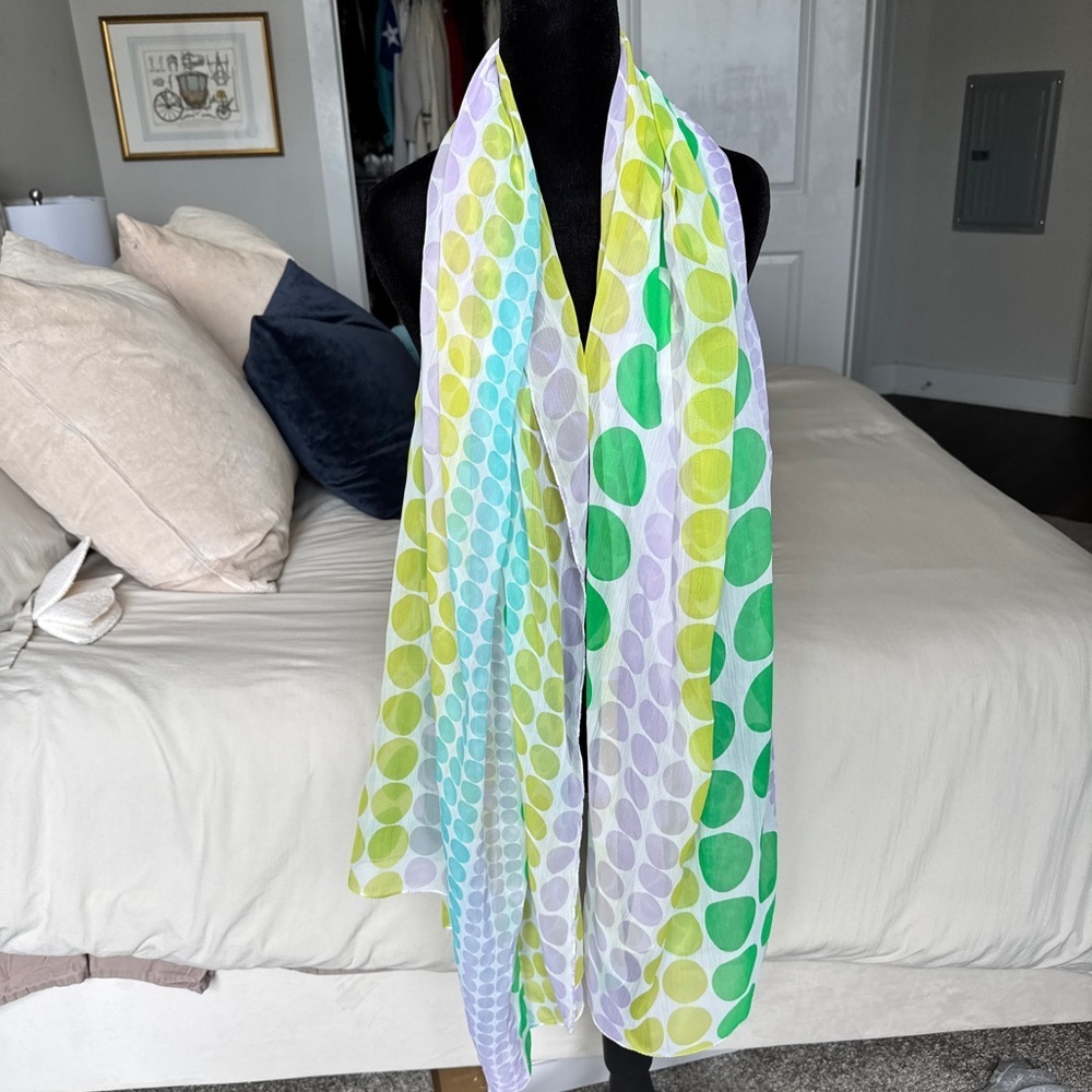 Lightweight Oversized Green & Yellow Multi-Colored Polka Dot Scarf